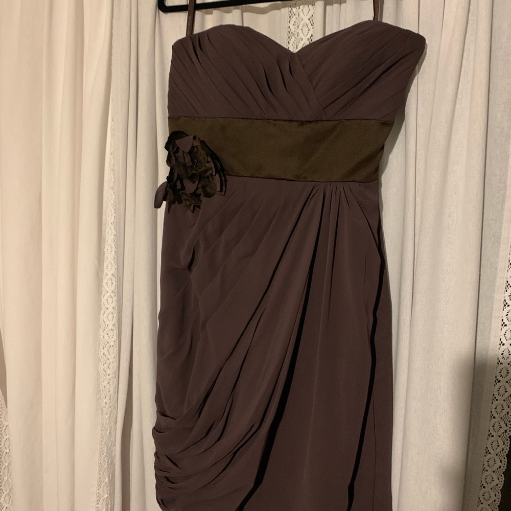Mori Lee brown bridesmaid strapless short formal